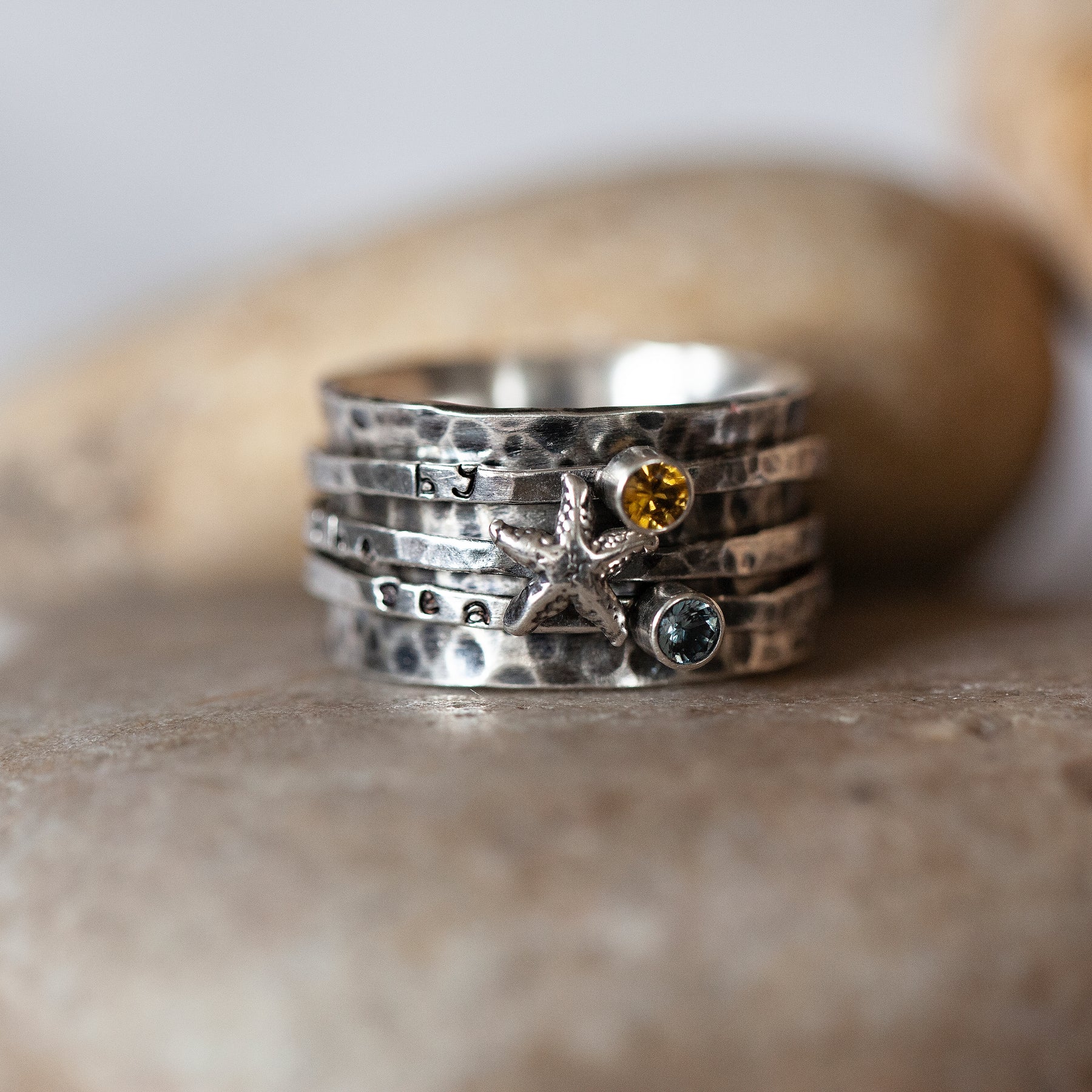 By the Sea Gemstone & Starfish Spinner Ring