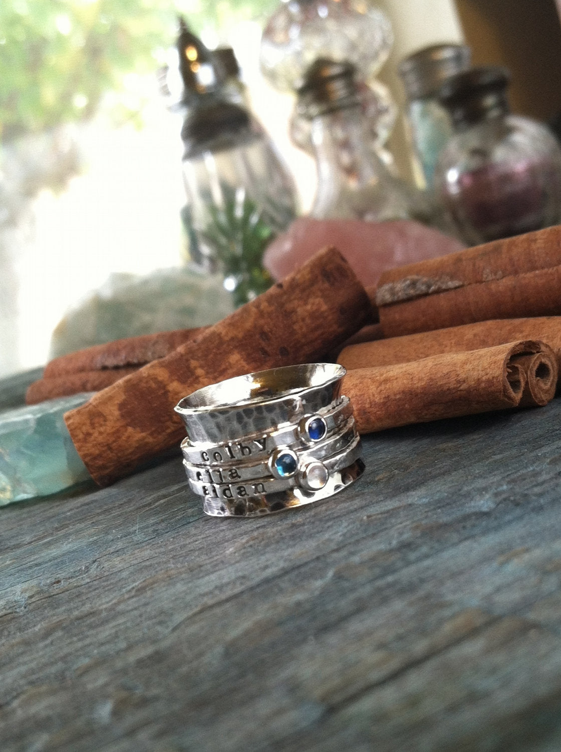 Silver Stamped Birthstone Spinner Ring