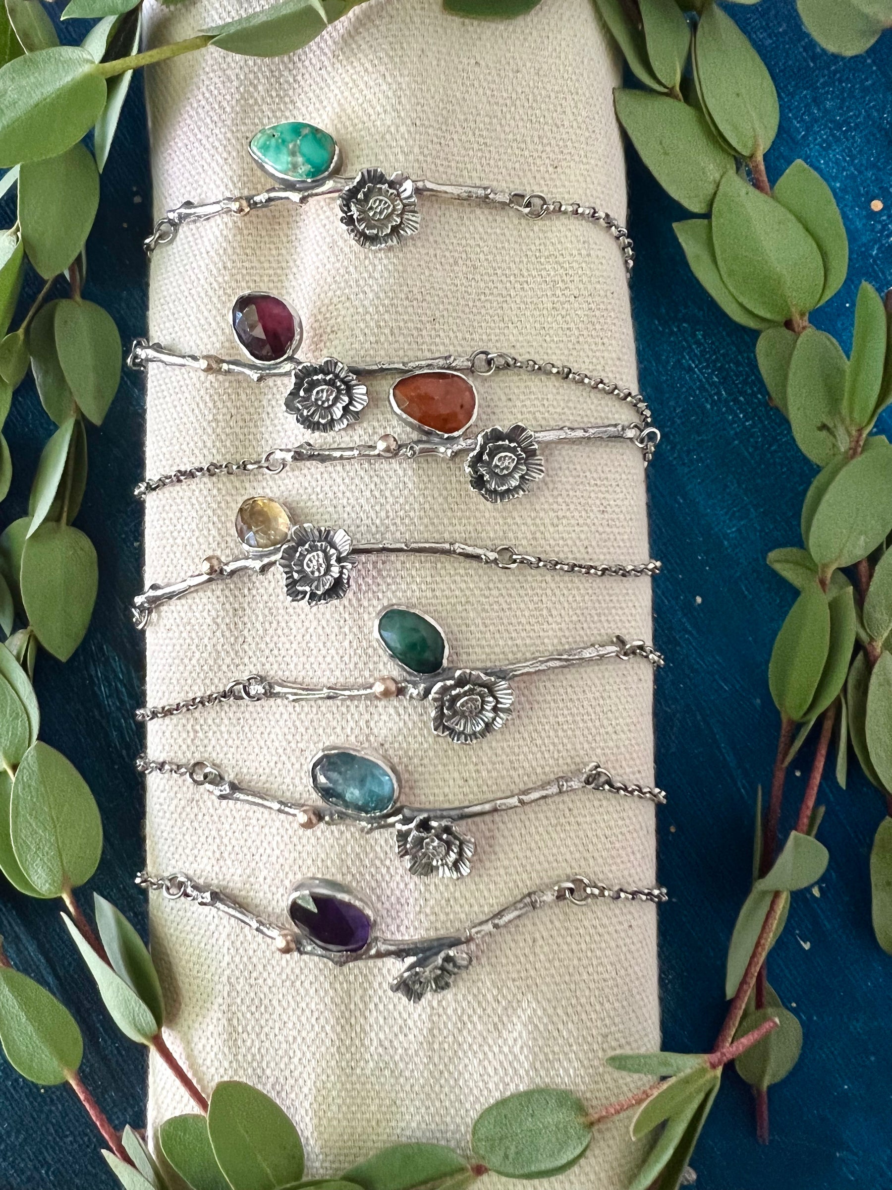 Poppy and Twig Garnet Silver Bracelet