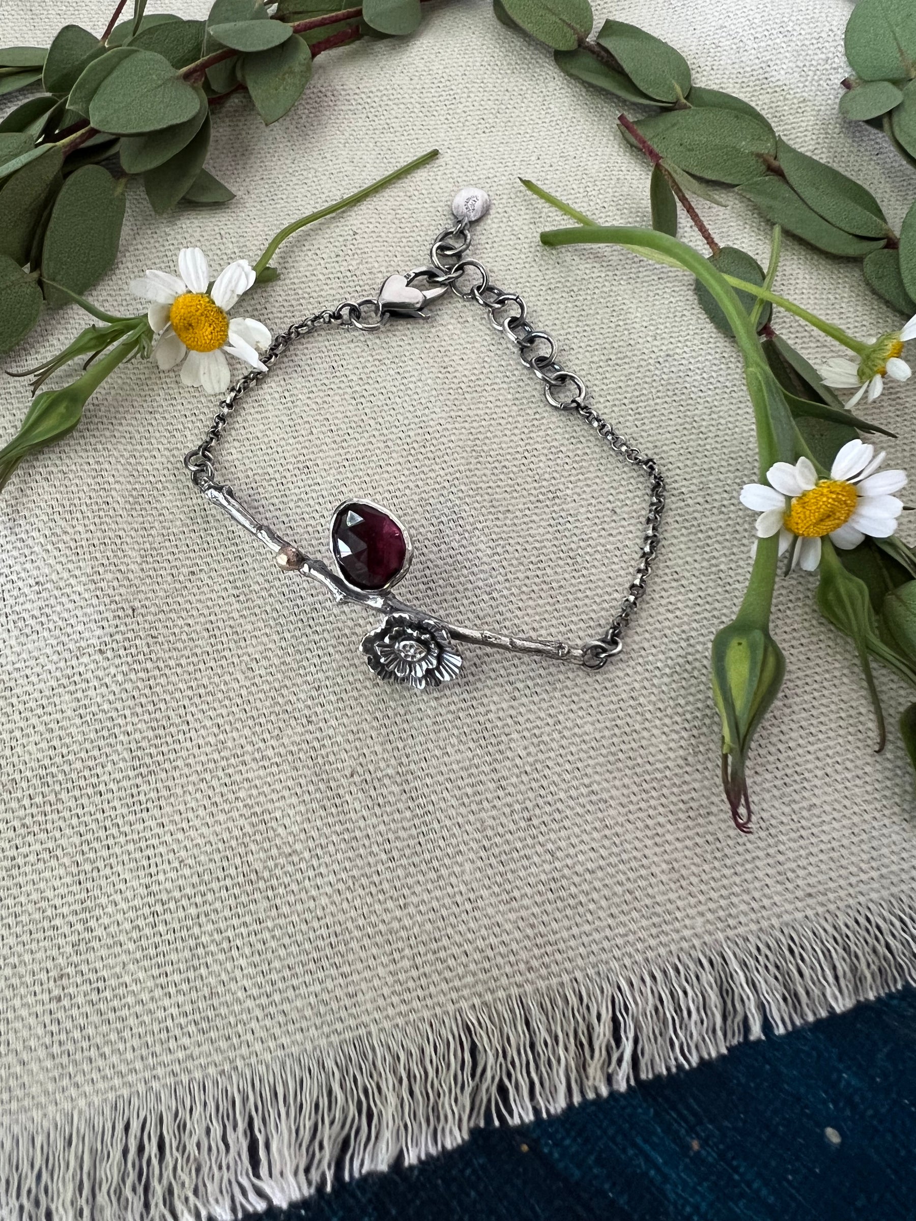 Poppy and Twig Garnet Silver Bracelet