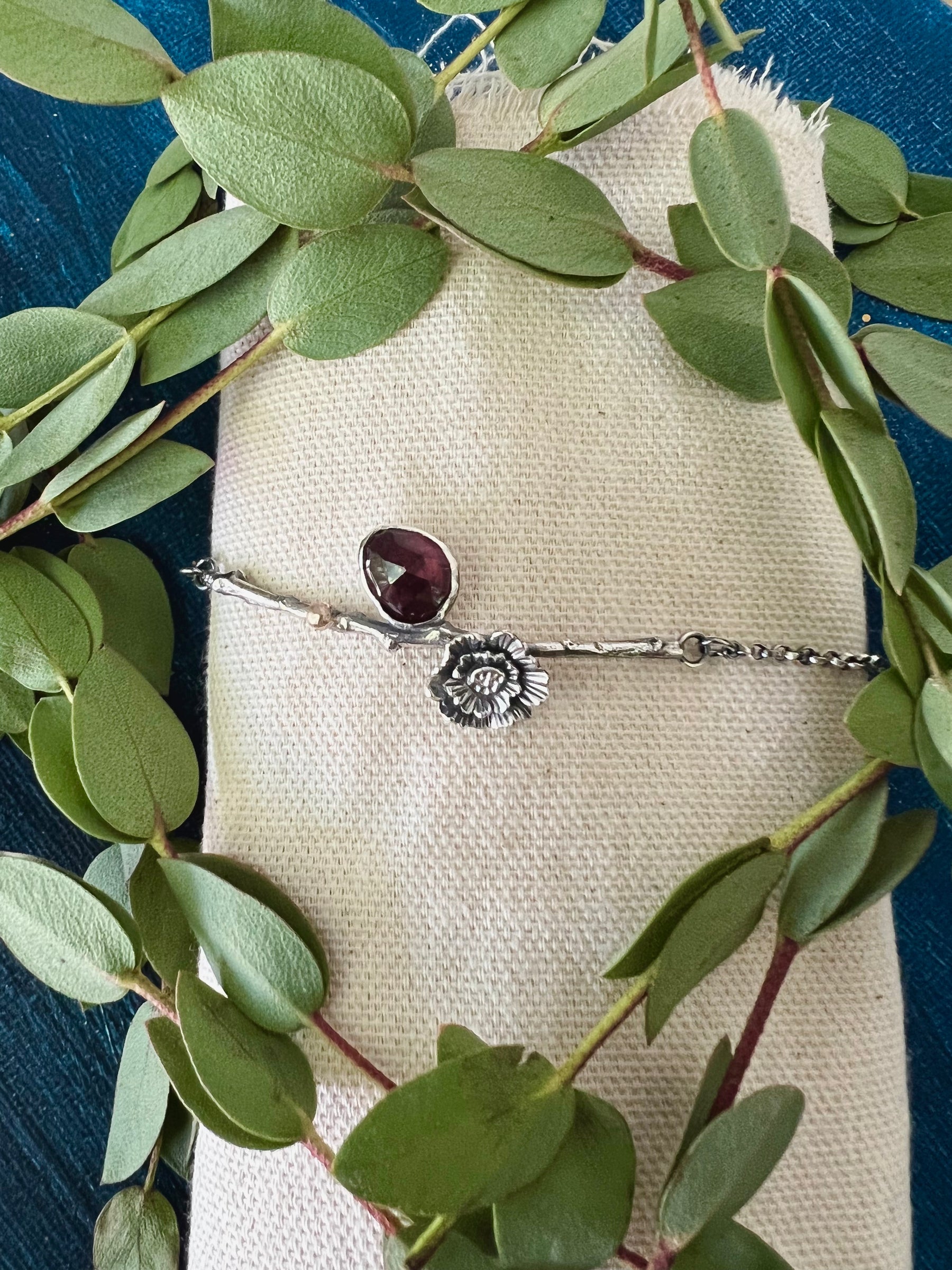 Poppy and Twig Garnet Silver Bracelet