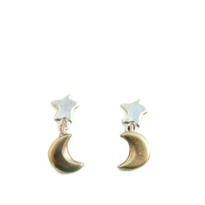 Stargazer earrings sterling silver stars and gold crescent moons