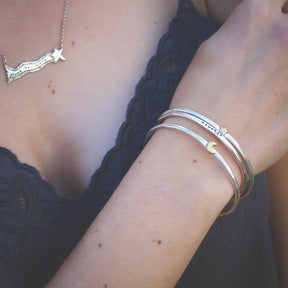 Rainbow sterling silver and golden bronze stacking cuff bracelet