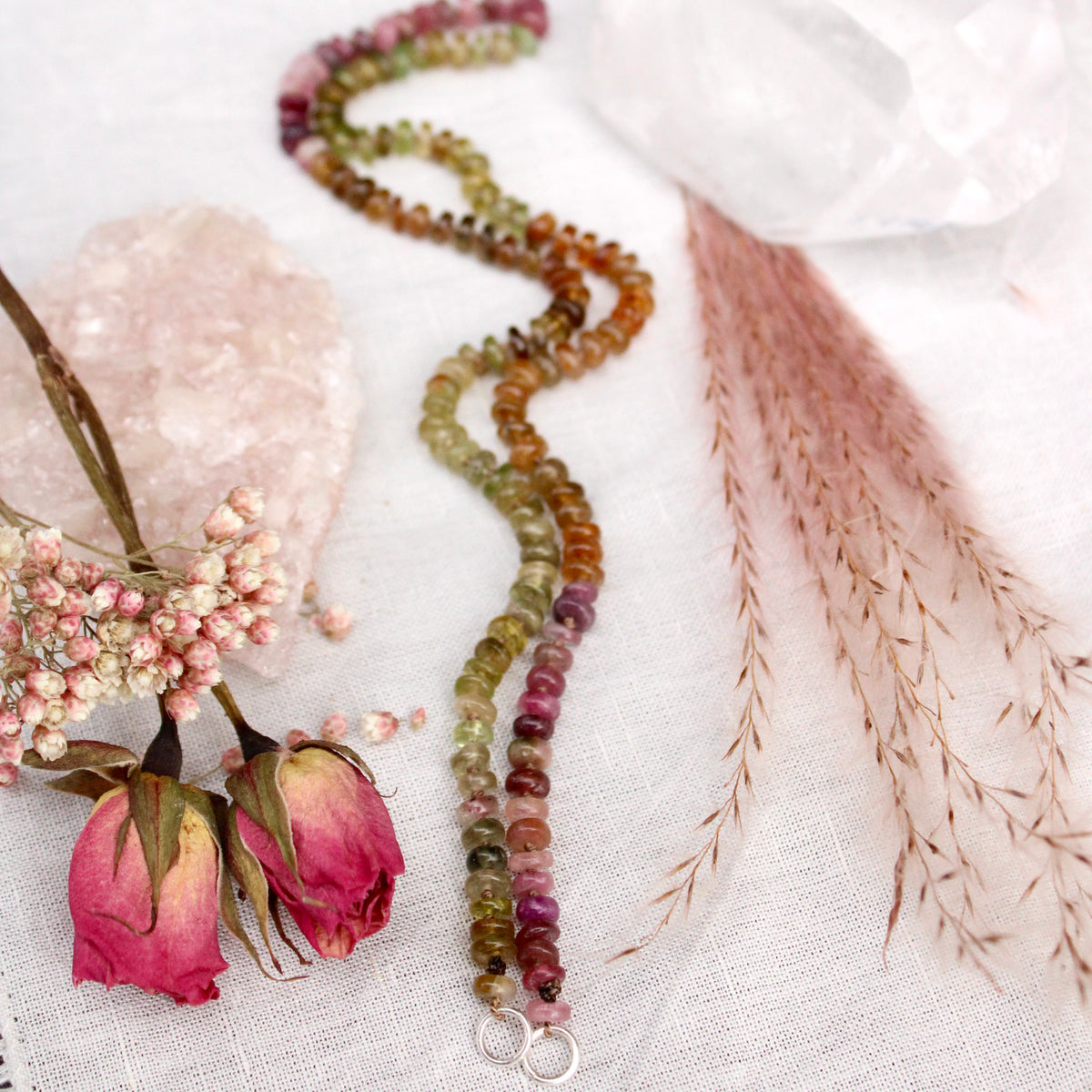 Multi Color Tourmaline Hand Knotted silk necklace