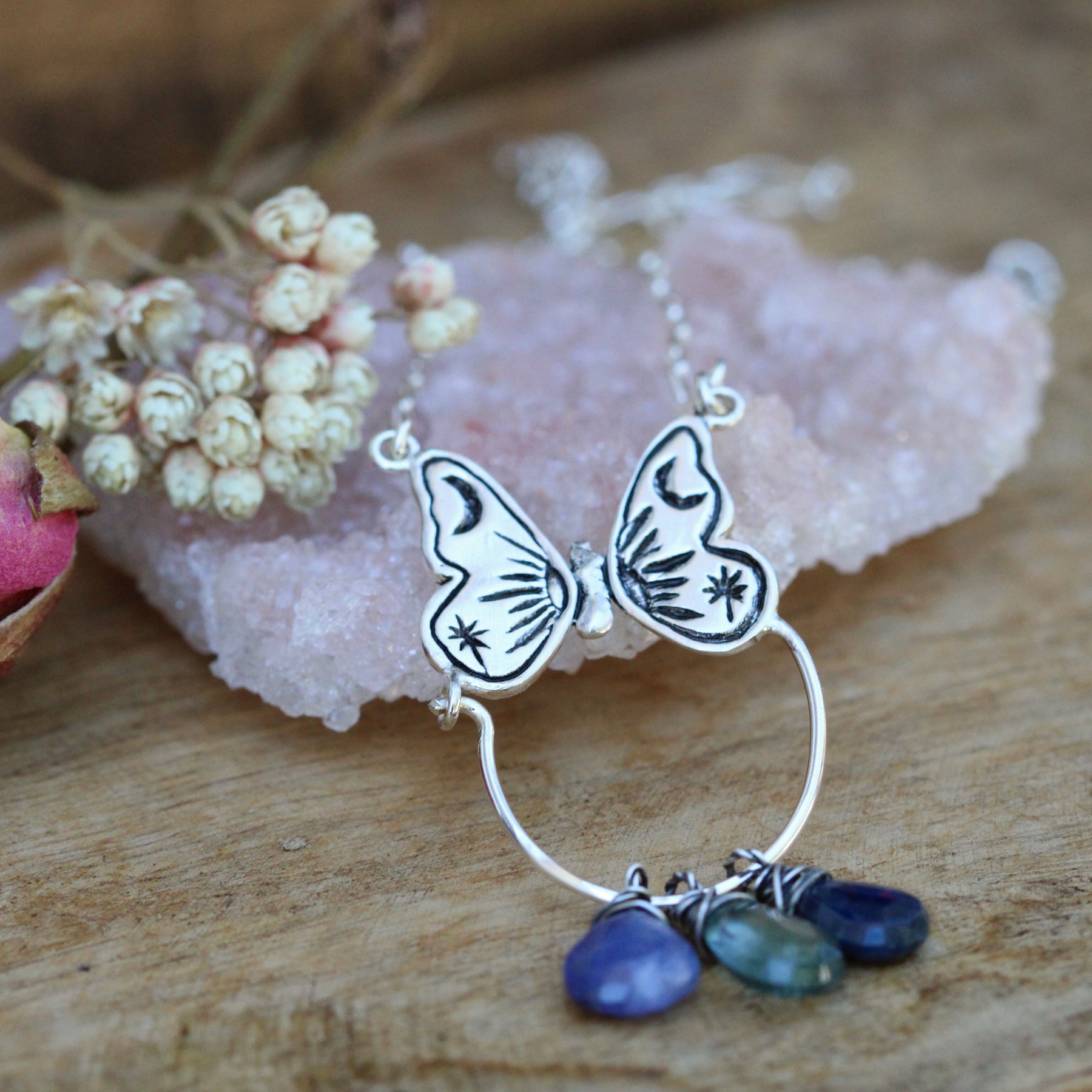 Butterfly Charm Collector Necklace Sterling Silver Or Bronze