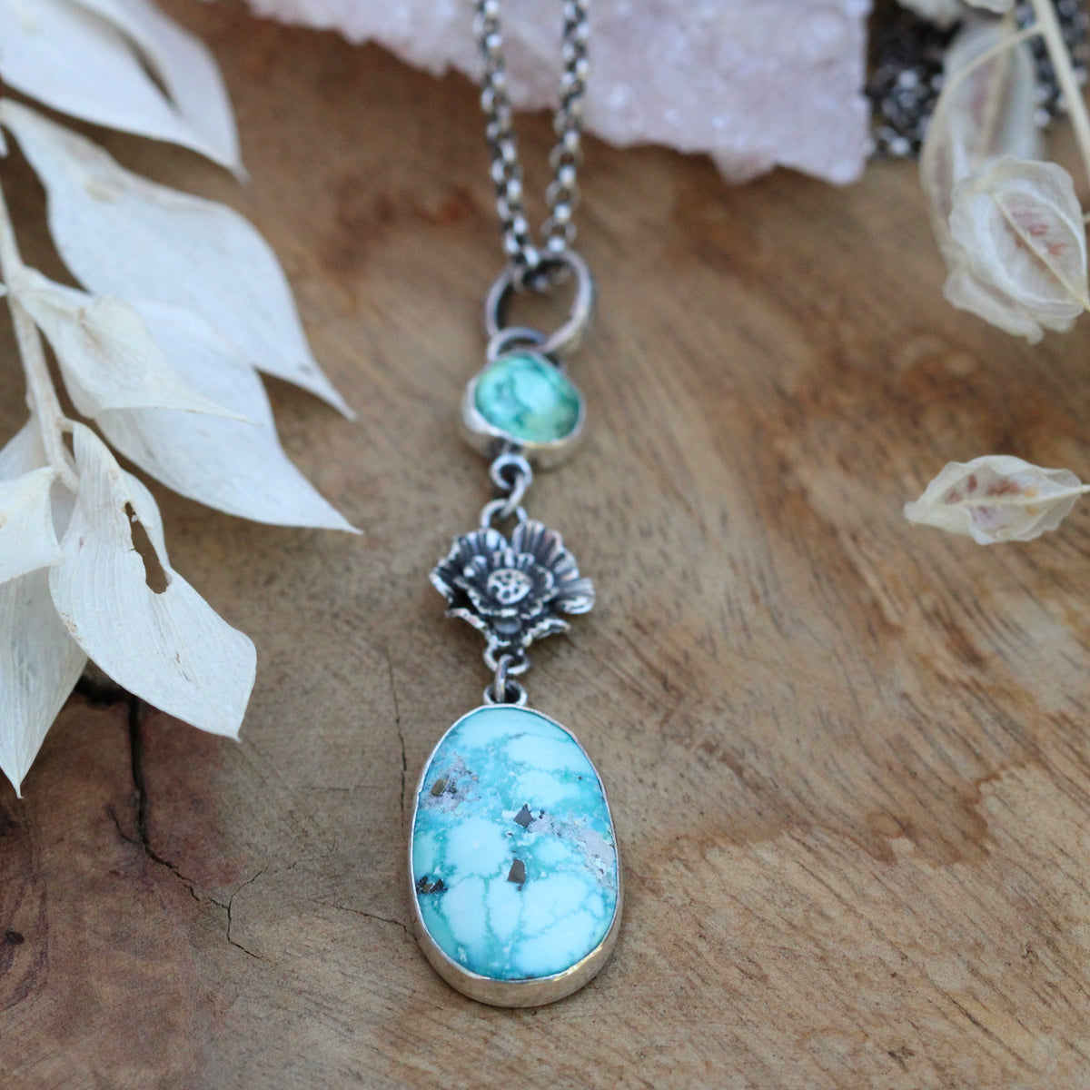 Wildflower Wanderings Turquoise apatite and poppy sterling silver necklace