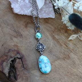 Wildflower Wanderings Turquoise apatite and poppy sterling silver necklace