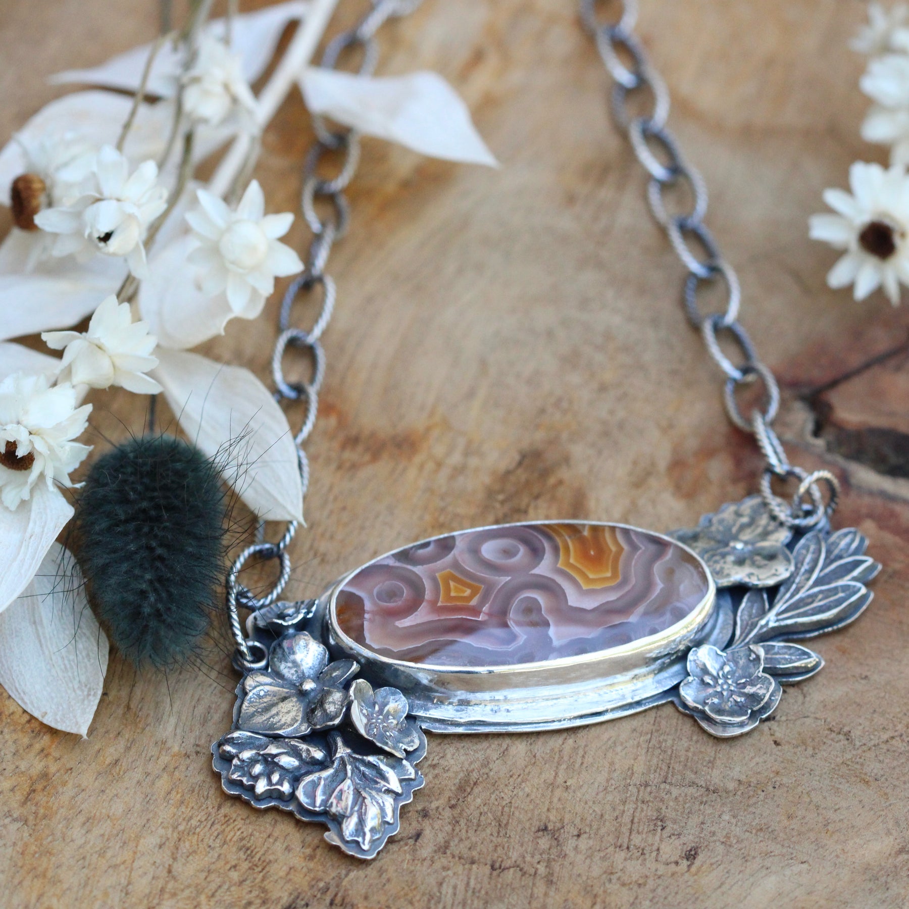 Wildflower Wanderings agate and sterling silver necklace