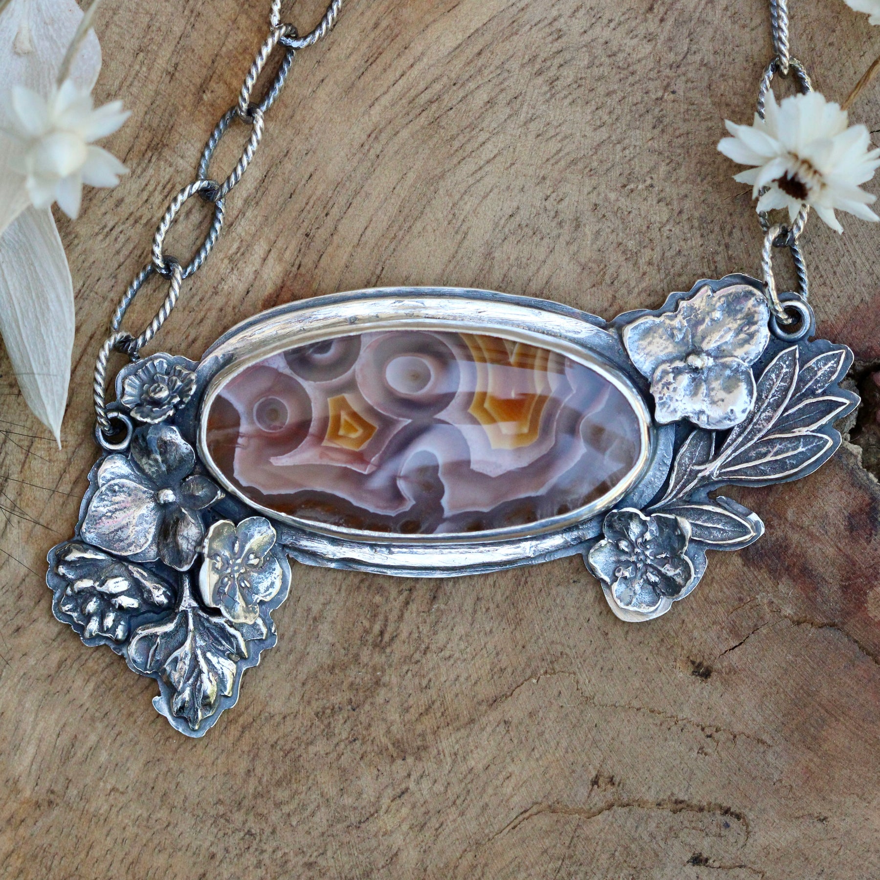 Wildflower Wanderings agate and sterling silver necklace