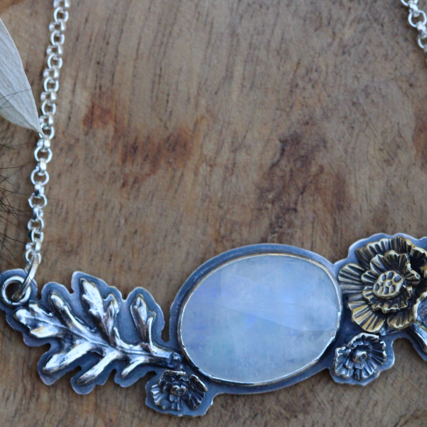 Wildflower wanderings Moonstone and poppies necklace