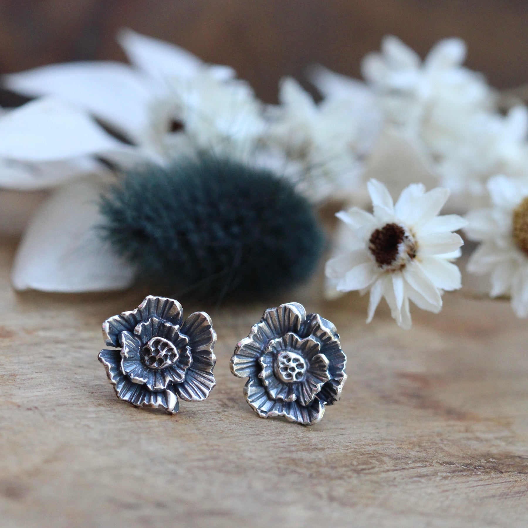 Summer Poppy Large Silver Post Earrings