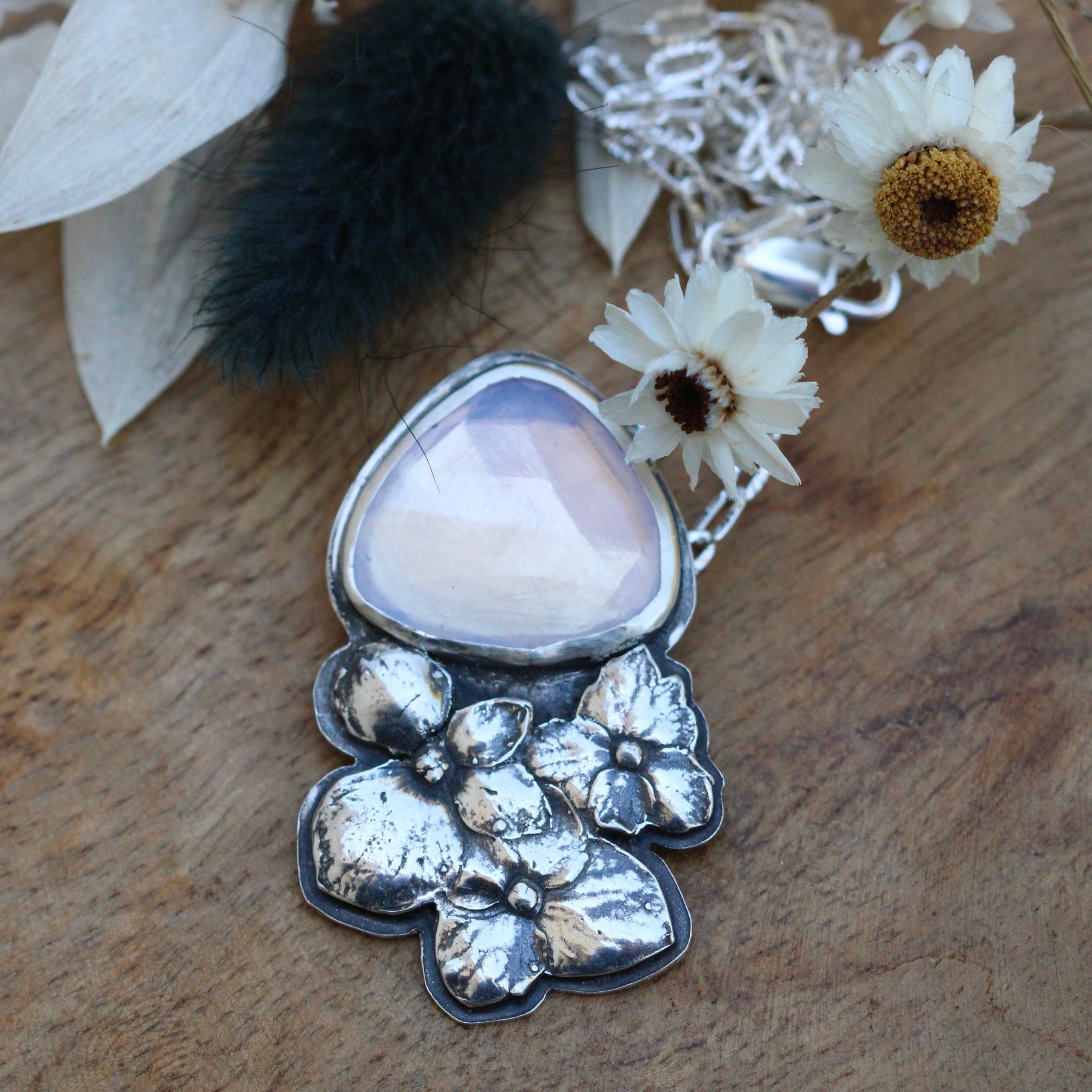 Wildflower wanderings Lilac Quartz and sterling silver Hydrangea necklace