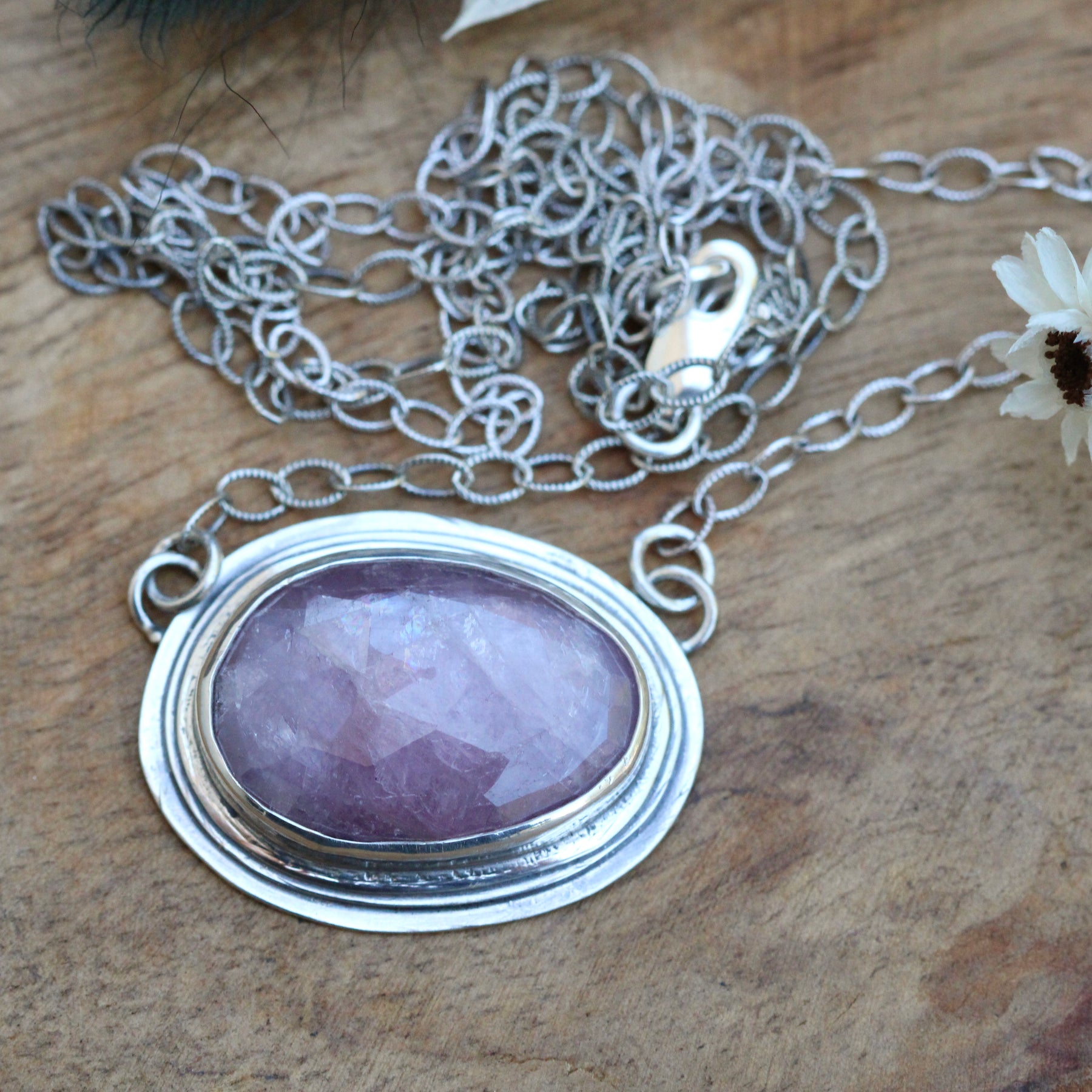 Clearance Sale   Wildflower wanderings Pink silky Sapphire set in sterling silver