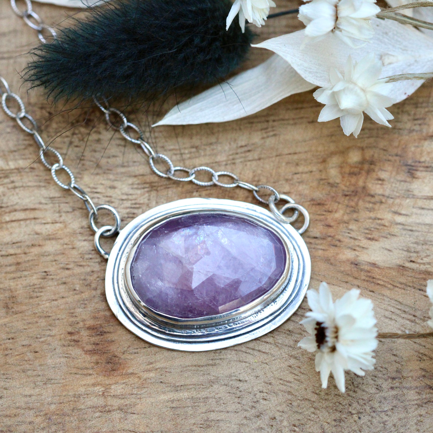 Clearance Sale   Wildflower wanderings Pink silky Sapphire set in sterling silver