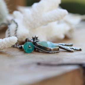 Beach comber Kyanite and sea weed sterling silver necklace