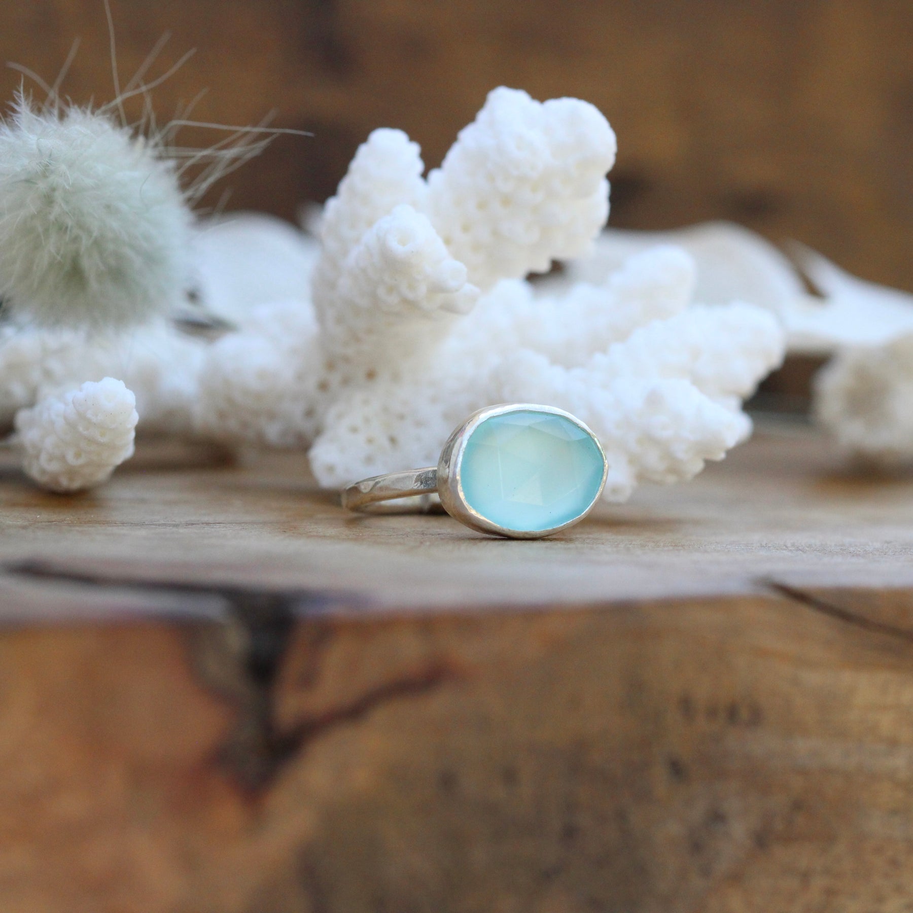 beach comber Aqua Chalcedony and sterling silver ring