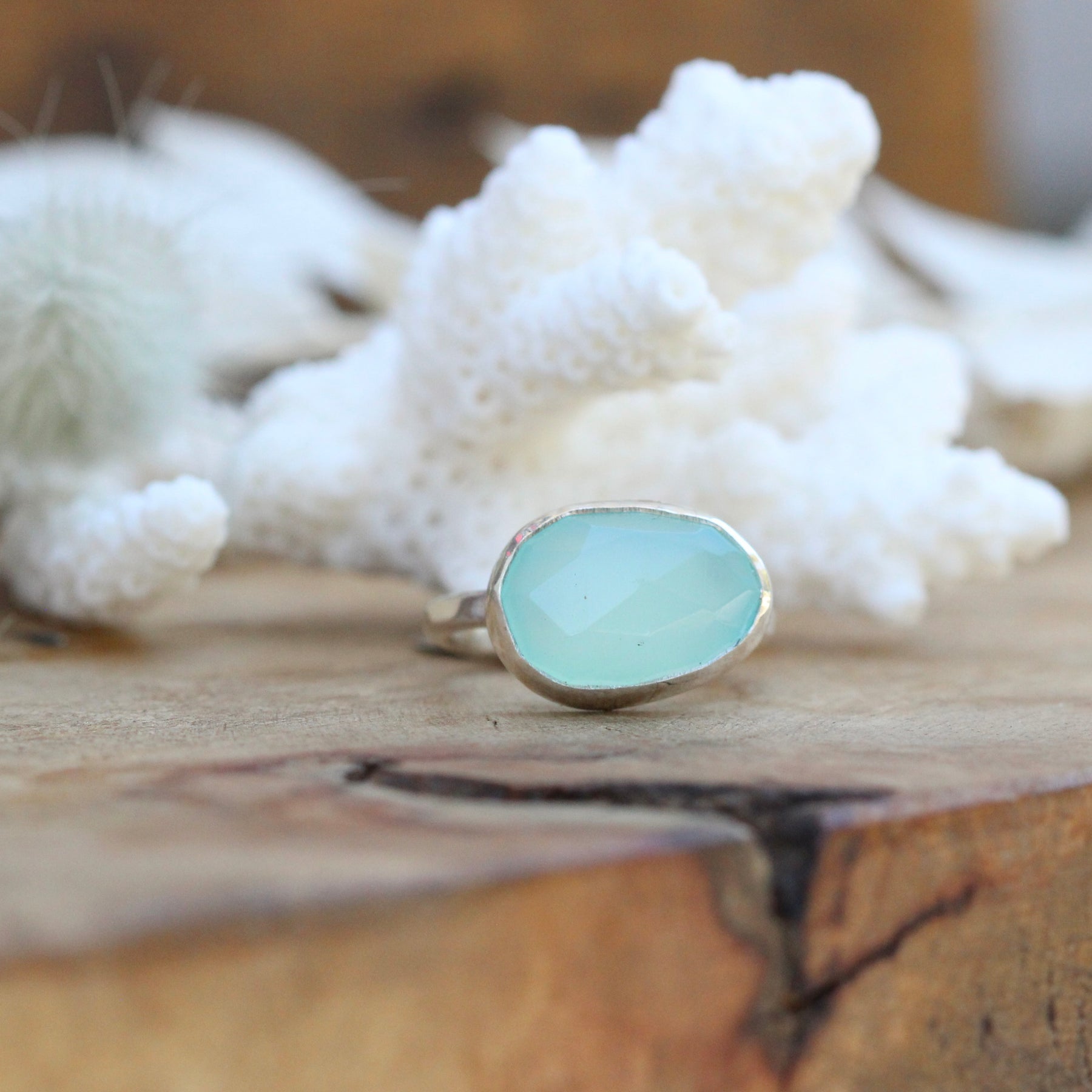 beach comber Aqua Chalcedony and sterling silver ring