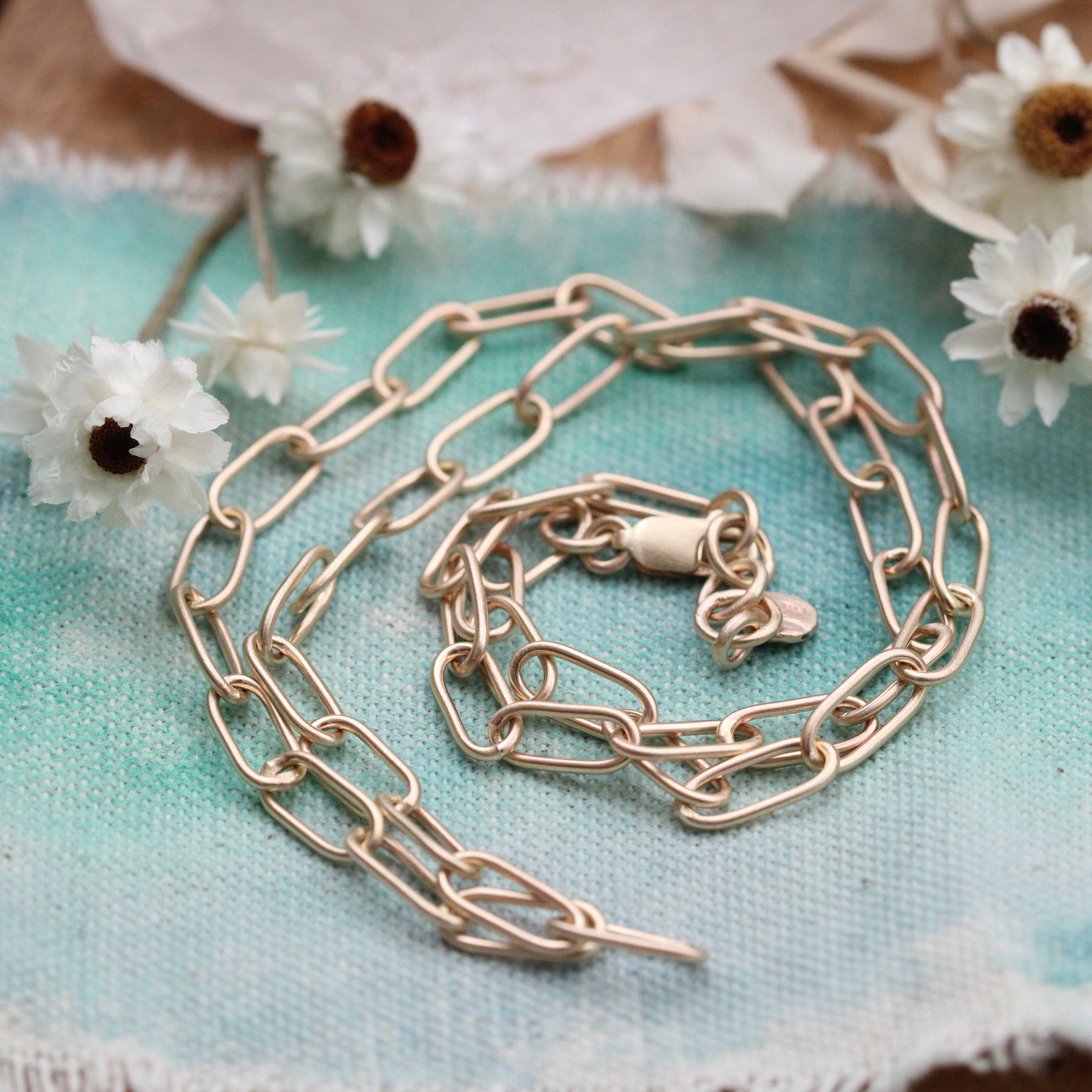 14k gold handmade paper clip chain