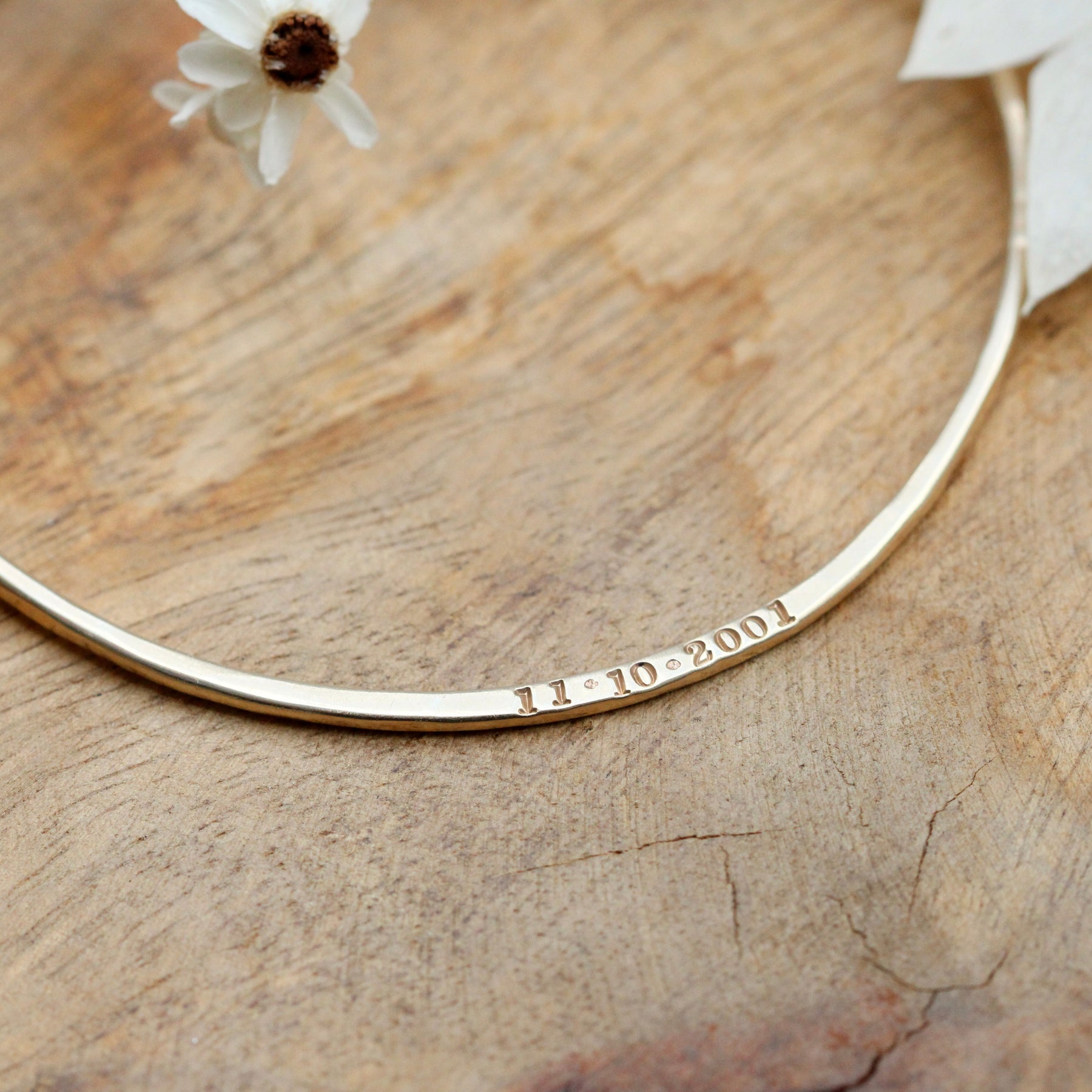 14k solid gold personalized bangle bracelet