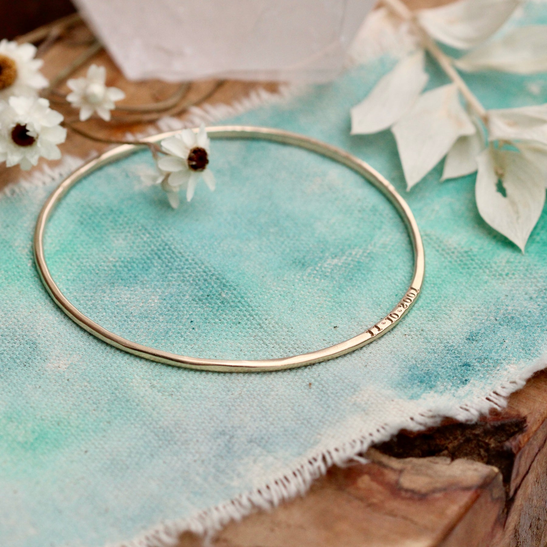 14k solid gold personalized bangle bracelet