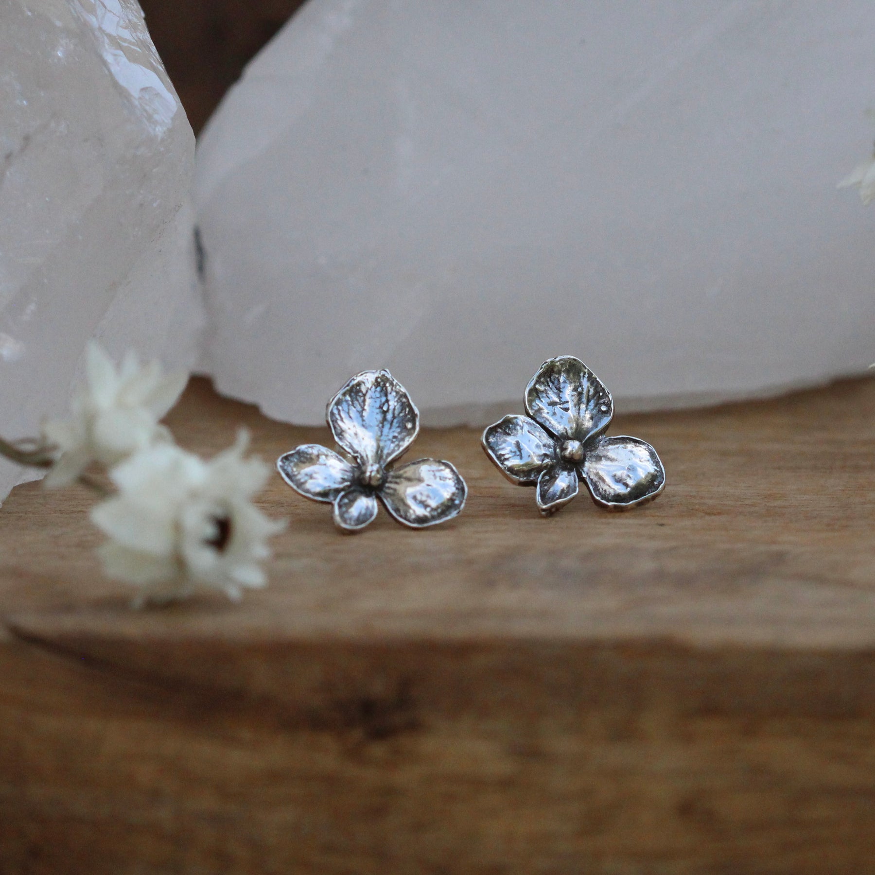 Wildflower Wanderings sterling silver hydrangea post earrings