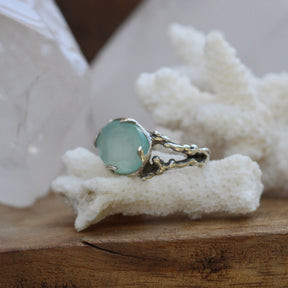 Coral and Aqua Chalcedony sterling silver one of a kind ring Beach Comber Collelction