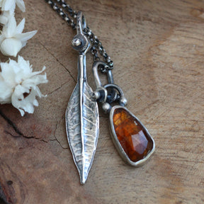 Wildflower Wanderings Kyanite and orange leaf sterling necklace