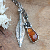 Wildflower Wanderings Kyanite and orange leaf sterling necklace