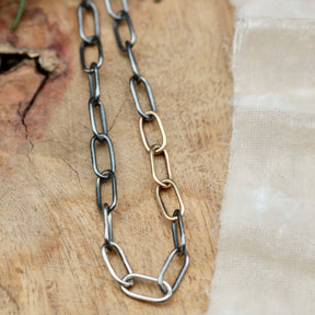 Sterling silver and 14k gold paperclip handmade chain