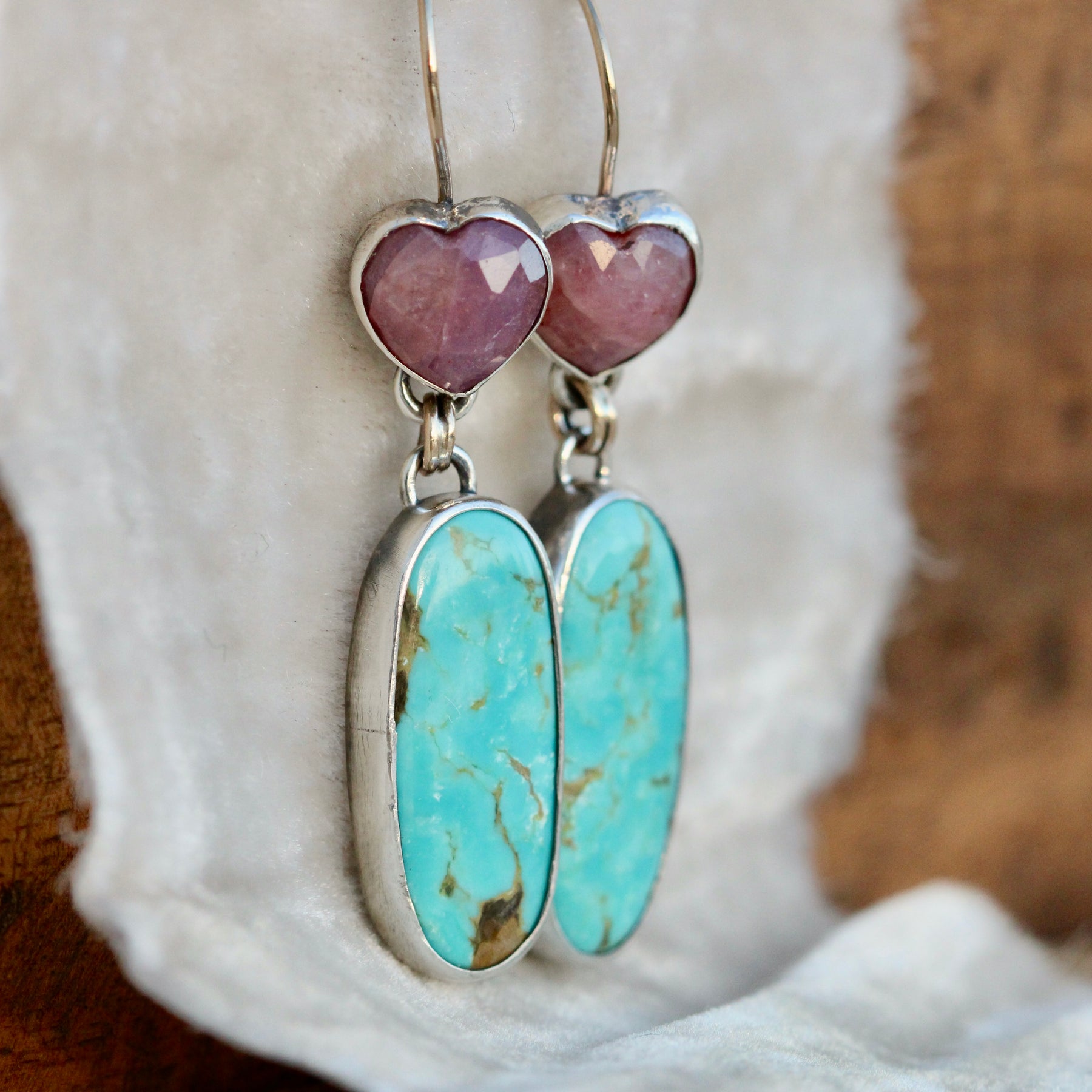 Natural Turquoise and Ruby earrings with 10k gold ear wires
