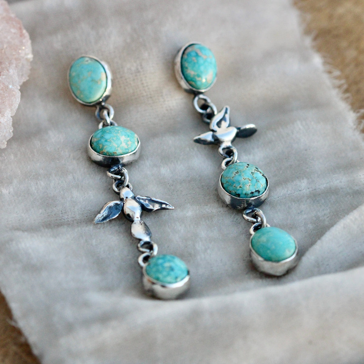 Sterling Silver birds and Turquoise earrings