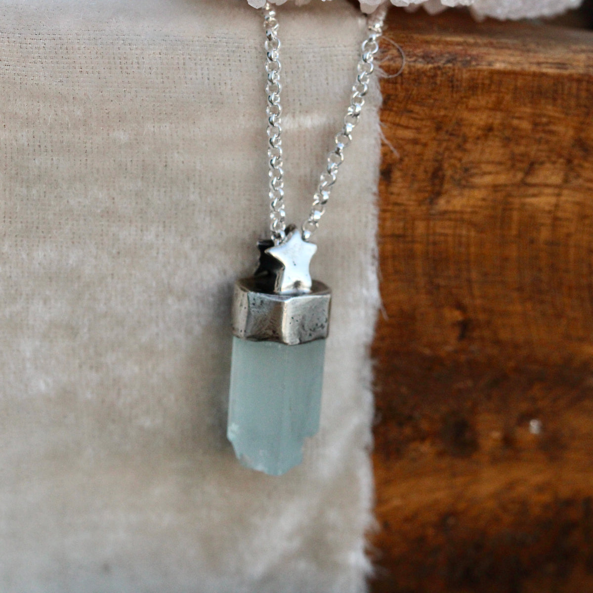 Aquamarine raw crystal necklace