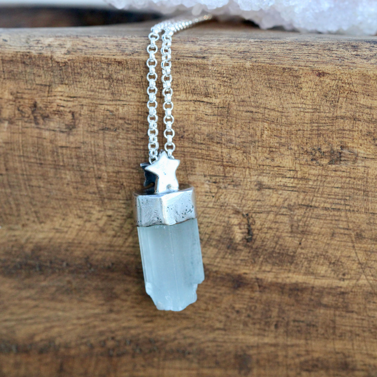 Aquamarine raw crystal necklace