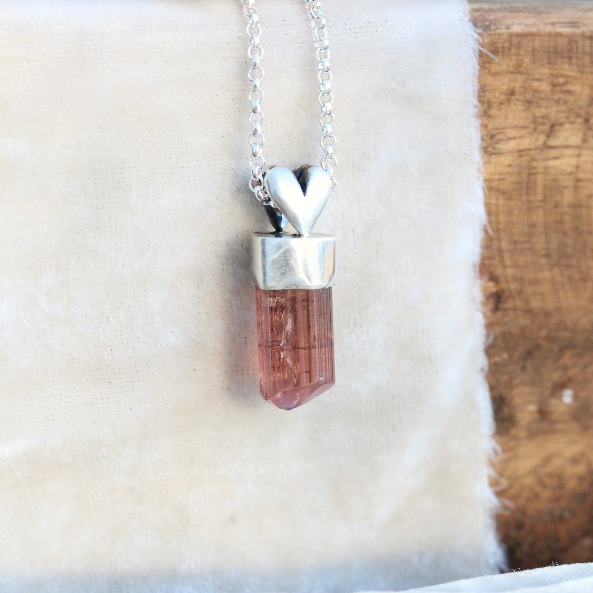 Pink Tourmaline raw crystal necklace