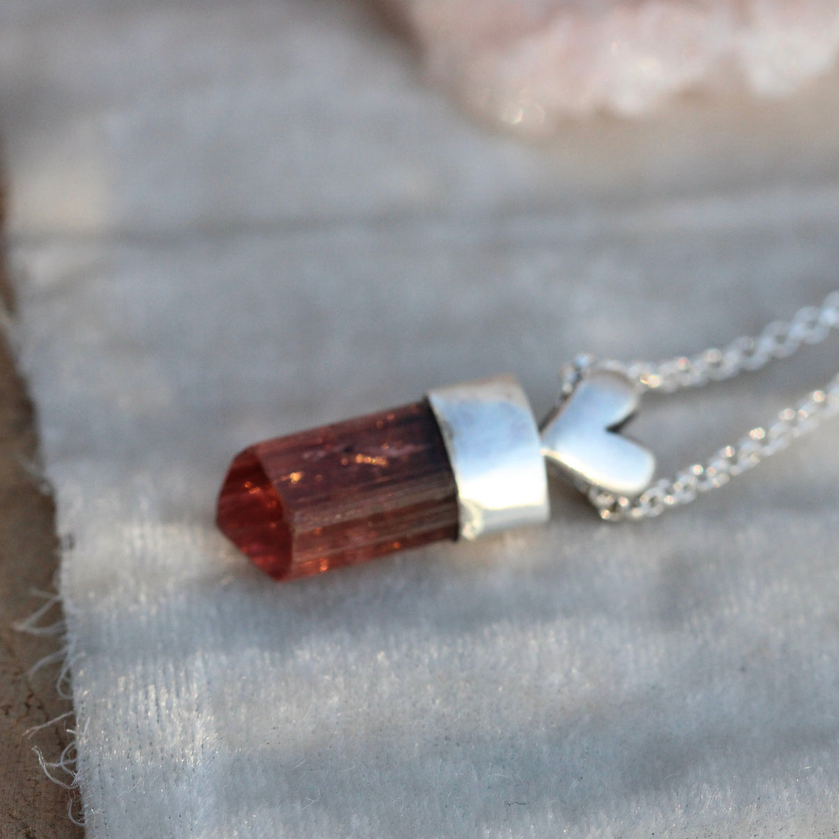 Pink Tourmaline raw crystal necklace