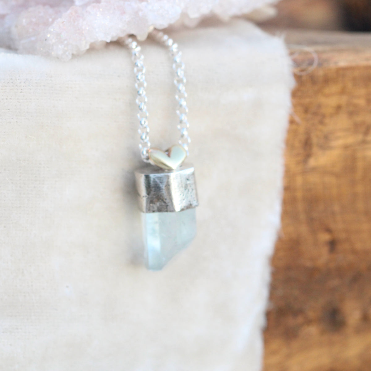 Aquamarine raw crystal necklace