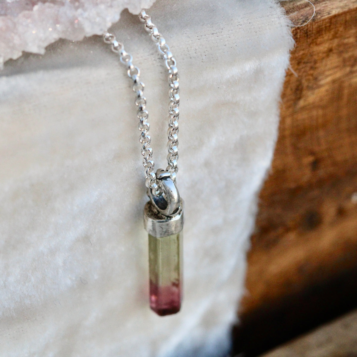 Watermelon Tourmaline raw crystal necklace