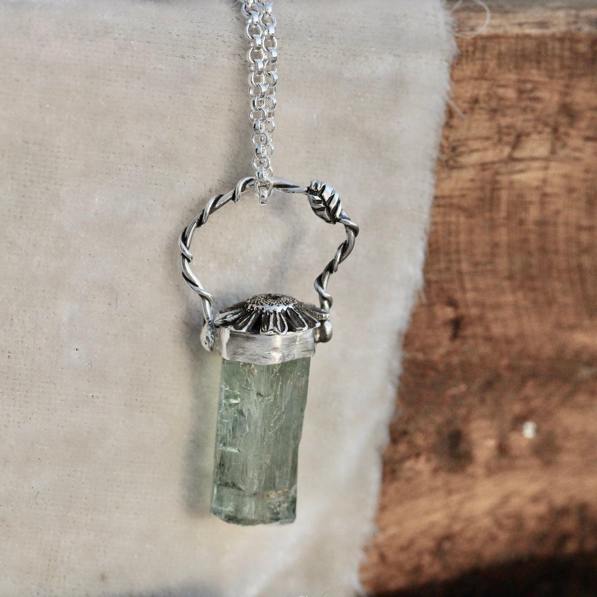 Green Tourmaline raw crystal necklace