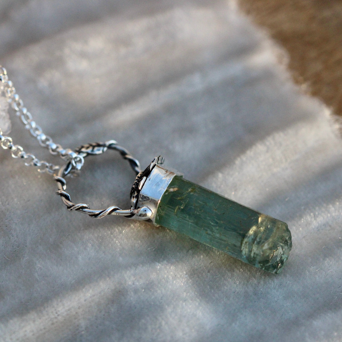 Green Tourmaline raw crystal necklace