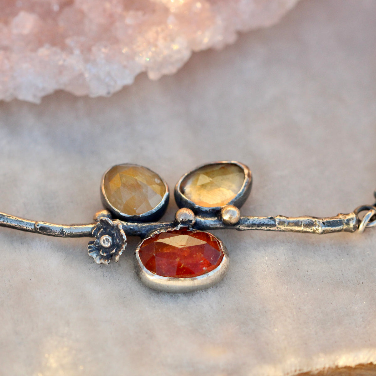 CLEARANCE SAMPLE SALE.  Poppy And Twig Yellow Sapphire, Citrine And Orange Kyanite Silver Necklace
