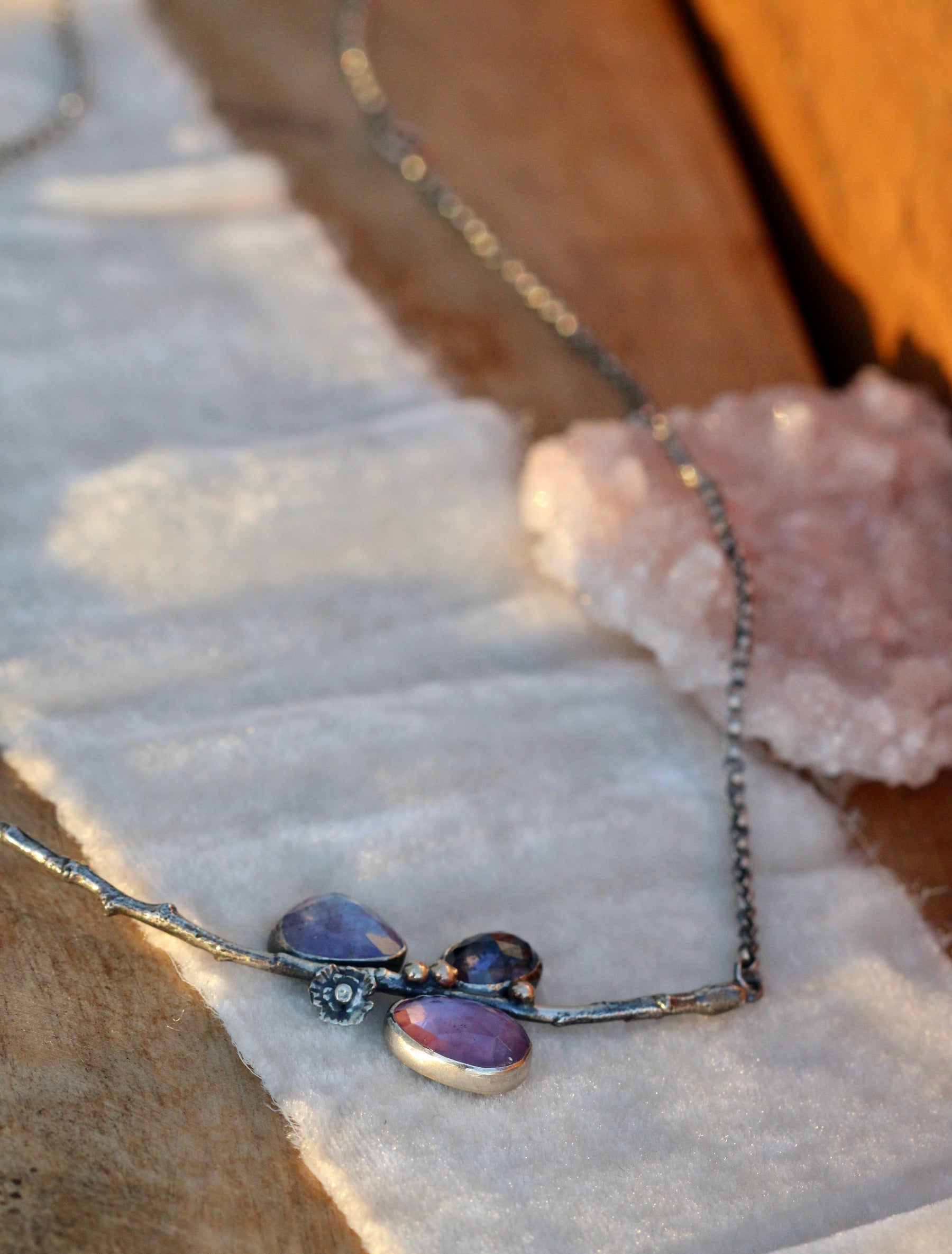 CLEARANCE SAMPLE SALE.   Poppy and Twig Tanzanite and Amethyst Silver Necklace