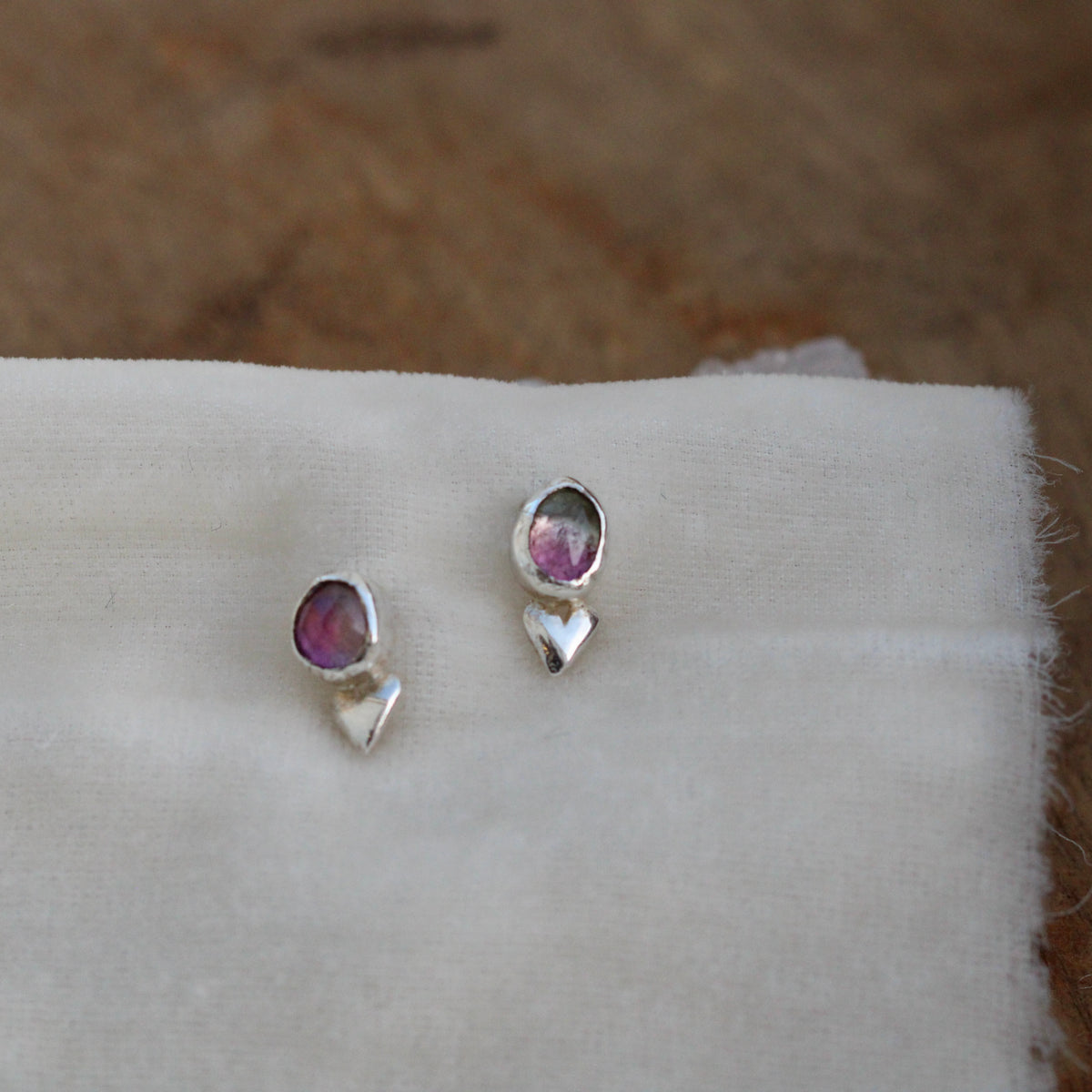 LOVE NOTES Tourmaline with silver heart post earrings