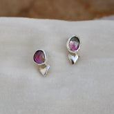 LOVE NOTES Tourmaline with silver heart post earrings