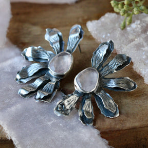 Love Notes Collection Chrysanthemum Post Earrings with Rose Quartz
