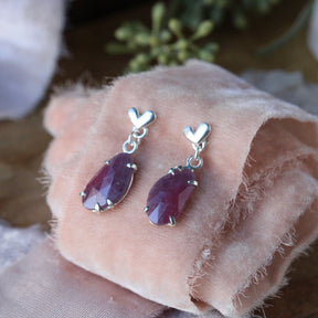LOVE NOTES Sapphire and Sculpted Heart sterling silver Post Earrings