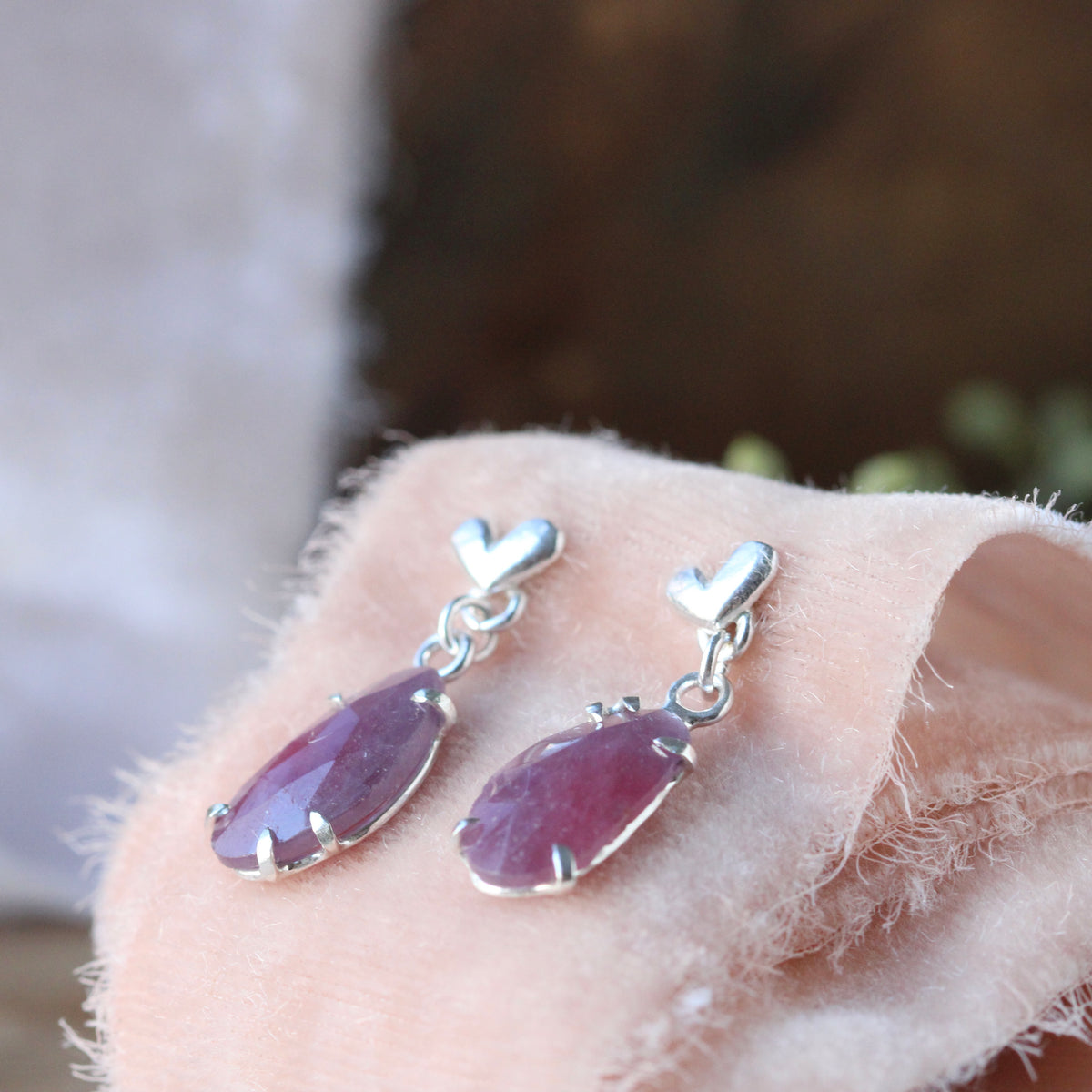 LOVE NOTES Sapphire and Sculpted Heart sterling silver Post Earrings