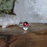 LOVE NOTES Garnet with Sculpted Heart sterling silver ring