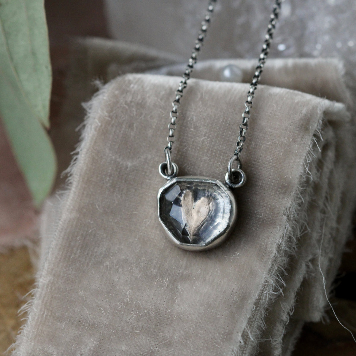 LOVE NOTES Gold Heart Under Quartz sterling silver Shadow Box necklace