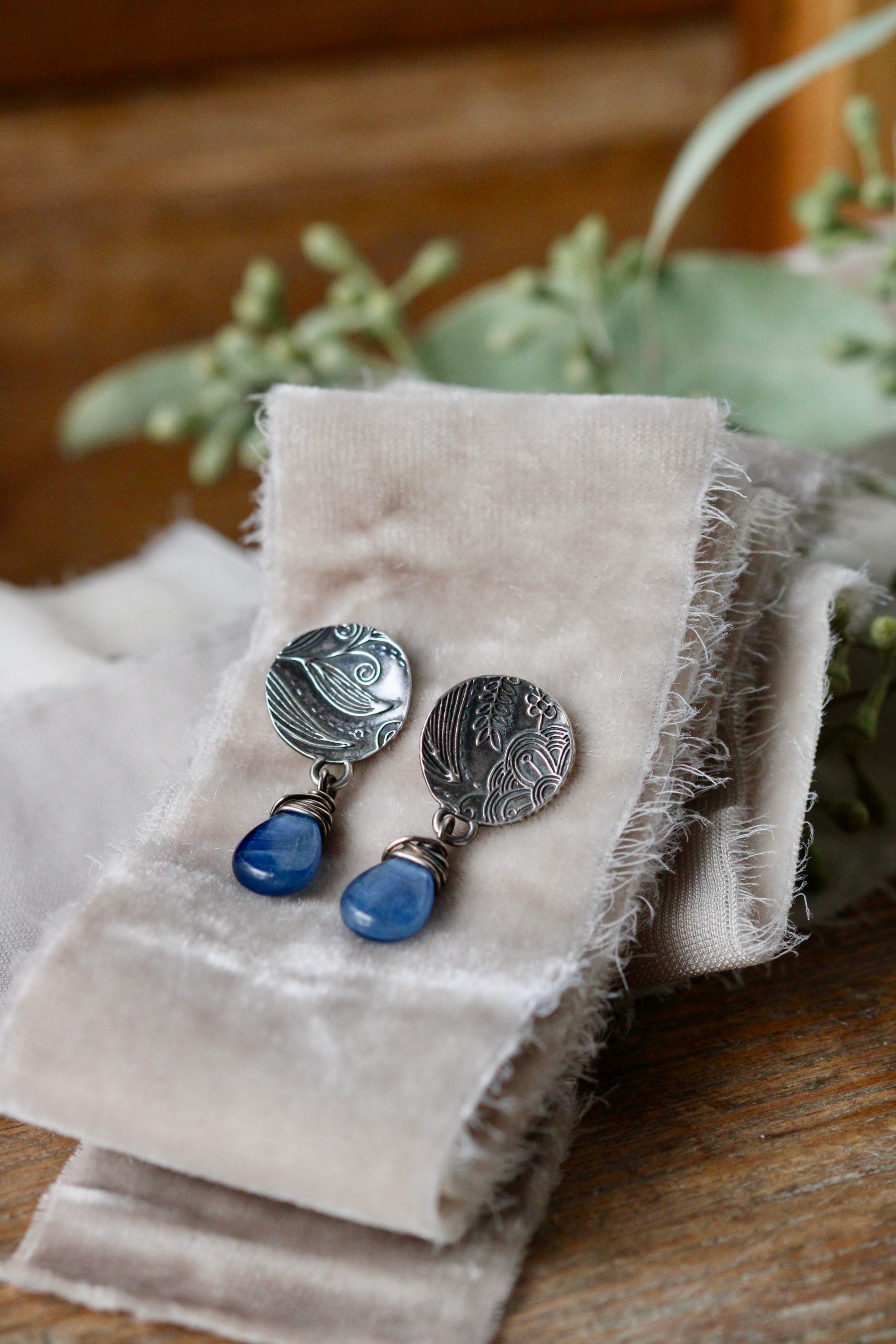 Clearance Sale Kyanite and sterling silver midnight garden post earrings