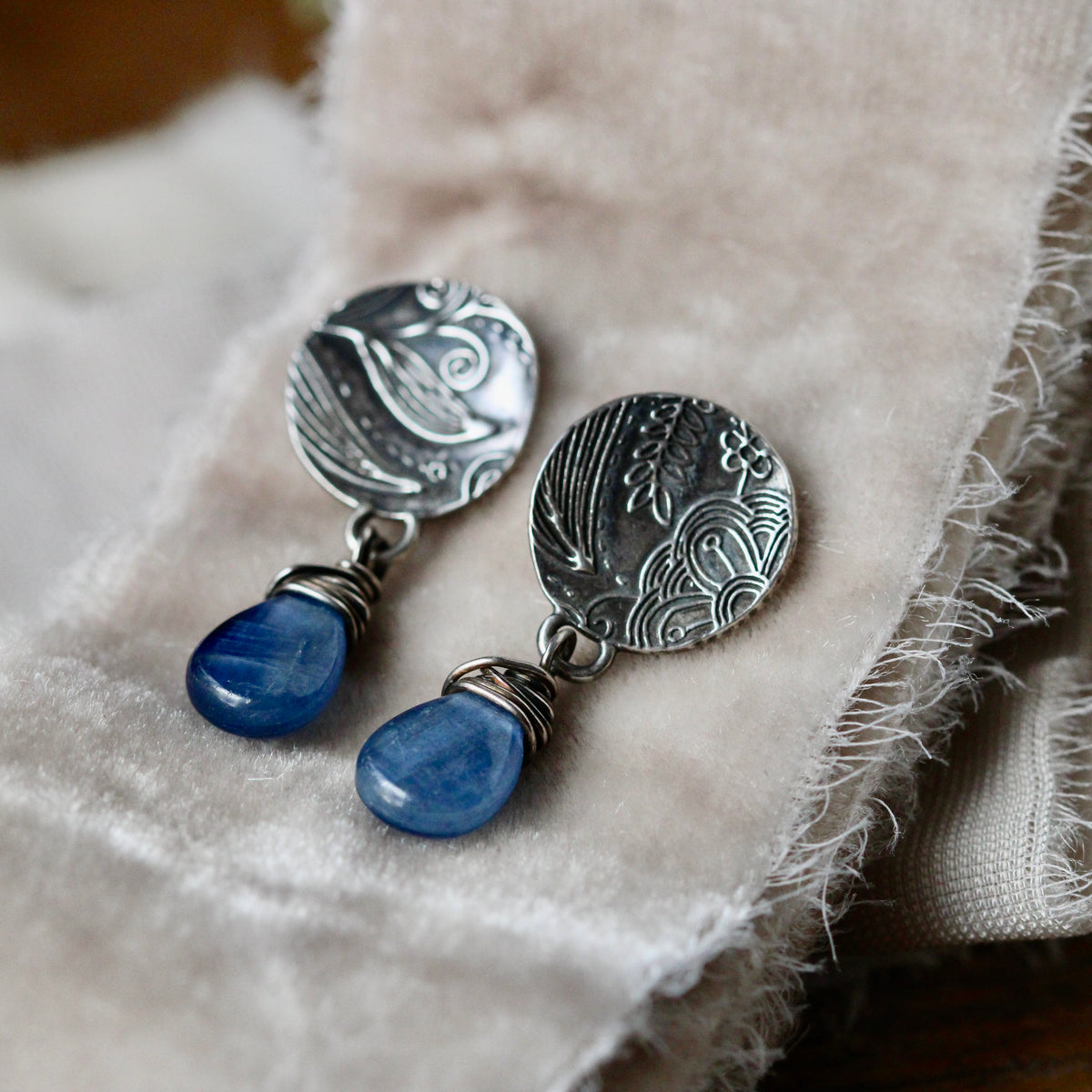 Kyanite and sterling silver midnight garden post earrings